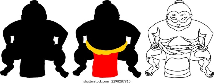 Silhouette icon of cute sumo wrestler in a battle stance position ready for the challenge, isolated against white. Vector illustration.