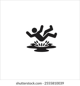 Silhouette icon depicting a person slipping, emphasizing caution and the potential risk of injury. Perfect for use in safety warning signs, instructional materials, and awareness campaigns.