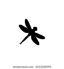Silhouette and icon of a dragonfly. Vector illustration on a white background.