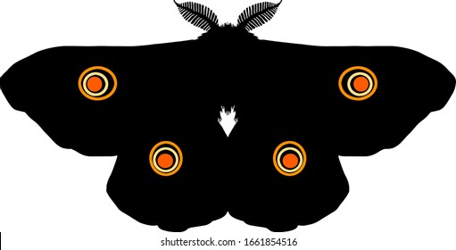 Silhouette icon of an Emperor Moth insect spreading its wing. Vector illustration.