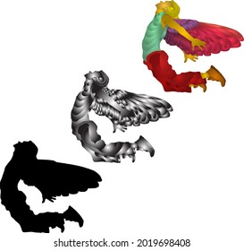 Silhouette icon of fairy spread their wings to fly. Vector illustration.