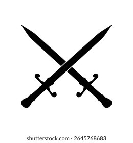 Silhouette icon featuring two crossed medieval swords vector