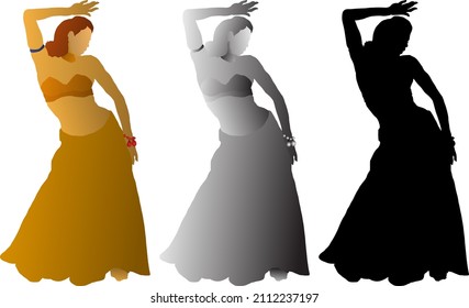 Silhouette Icon Of Female Belly Dancer Gyrate Her Hip. Vector Illustration.