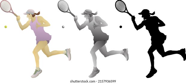 Silhouette icon female tennis player stroke tennis ball  isolated against white  Vector illustration 