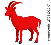Silhouette icon of Fire Goat standing, side view. Chinese zodiac symbol of the Year of the Goat. New Year 2027. Suitable for logo, posters, cards,label, banners. Isolated vector illustration on white