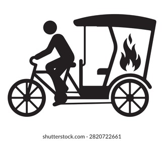 Silhouette icon of a fire service bicycle rickshaw with flame graphic rickshaw tricycle emergency silhouette transportation