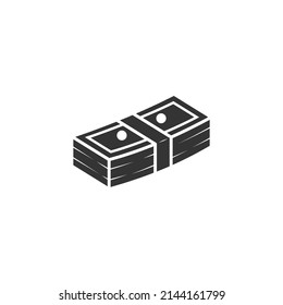 Silhouette icon of floating money bundles. Money bundles icon. paper, tie, floating and shadow. Finance cartoon icon concept.
