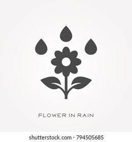 Silhouette icon flower in rain