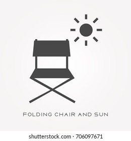 Silhouette icon folding chair and sun