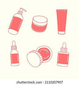 silhouette icon forms for cosmetic skincare or make-up for women with pink lines and colors