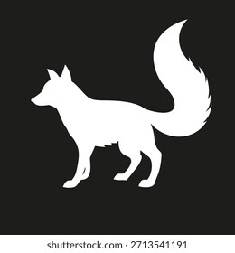Icono de la silueta de un zorro, lobo o perro, Ilustración vectorial blanca simple, aislado en un fondo negro. Adecuado para un diseño de logotipo, emblema o marca.