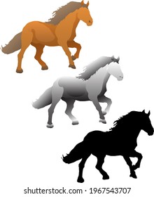 Silhouette icon of galloping wild stallion horse. Vector illustration.