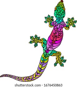 Silhouette Symbol einer Geckoeidechse in psychedelischem Muster. Vektorillustration.