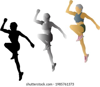 Silhouette icon of girl leaping upwards. Vector illustration.