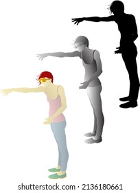 Silhouette icon of girl in the motion to drop object from her hand. Vector illustration.