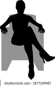 Silhouette icon of a girl sitting with leg crossed on an armchair. Vector illustration.