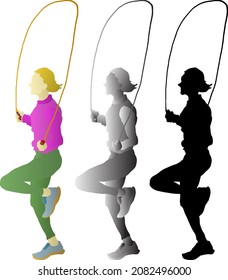 Silhouette icon of girl skipping rope. Vector illustration.