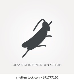 Silhouette icon grasshopper on stick