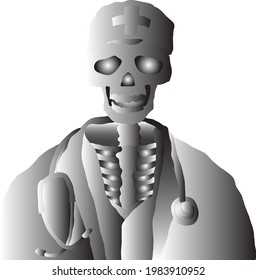 Silhouette icon of grim reaper in a doctor lab coat with stethoscope. Vector illustration.