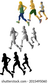 Silhouette icon of a group of runner racing against each other. Vector illustration.