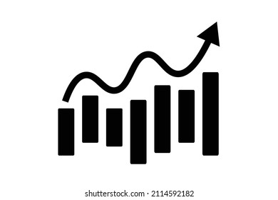 Silhouette icon of a growing arrow and bar graph. Vector.