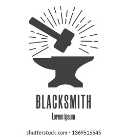 Silhouette icon of a hammer and anvil. Blacksmith, repair logo. Clean and modern vector illustration.
