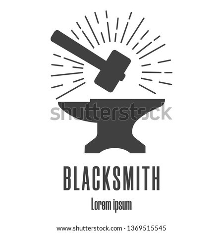 Silhouette icon of a hammer and anvil. Blacksmith, repair logo. Clean and modern vector illustration.