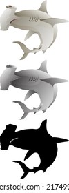 Silhouette icon of hammerhead shark, isolated against white. Vector illustration. 