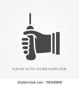Silhouette icon hand with screwdriver