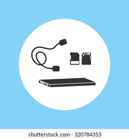 Silhouette icon of hard disk cable and ssd cards