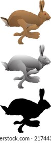 Silhouette icon of hare sprinting away. Vector illustration.