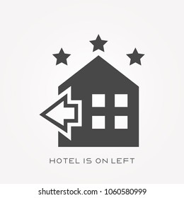 Silhouette icon hotel is on left