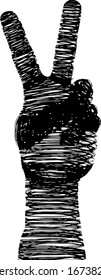 Silhouette icon of a human hand making the V for victory signal. Vector illustration.