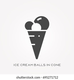 Silhouette icon ice cream balls in cone