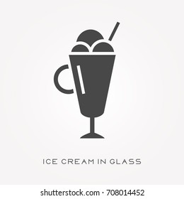 Silhouette icon ice cream in glass