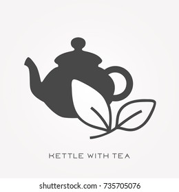 Silhouette icon kettle with tea