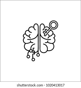 Silhouette Symbol-Taste zum Gehirn. Künstliche Intelligenz.