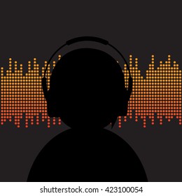 Silhouette Icon listening to music, icon symbol,Sound wave 
