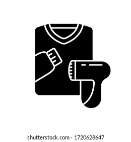 Silhouette icon, Machine for removing pellet from sweater. Device for care of textile, wool, knitwear. Outline illustration of updating clothes, cleaning electric brush. Flat vector, white background