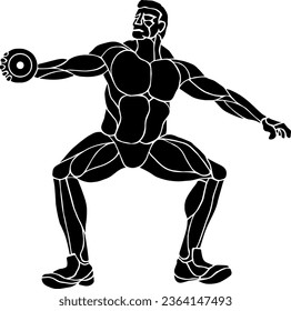 Silhouette icon of a male discus thrower sportsman in a throwing pose, isolated against white. Vector illustration.