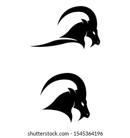 Silhouette icon of a male ibex mountain goat with big horns