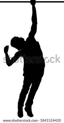 Silhouette icon of a man doing a one handed pull-up on a horizontal bar. Vector illustration.