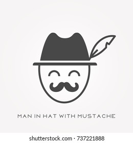 Silhouette icon man in hat with mustache