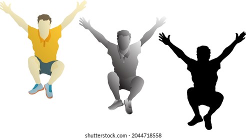 Silhouette Symbol des Menschen springen nach oben mit einem ausgestreckten Arm. Vektorgrafik.