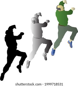Silhouette Symbol des Menschen Springen und Dogen mit einem erhöhten Arm. Vektorgrafik.