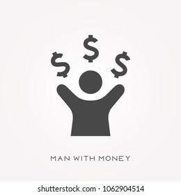 Silhouette icon man with money