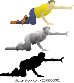 Silhouette Icon Of Man On His Knees Crawling On The Ground With Out-stretched Arms. Vector Illustration.