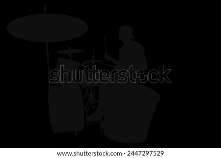 Silhouette icon of a man playing a drum musical instrument without background