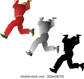 Silhouette icon of man running while holding up hand. Vector illustration.