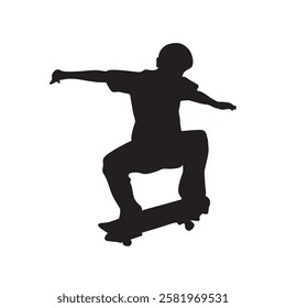 silhouette icon of a man skateboarding in the air while flapping his arms to maintain balance